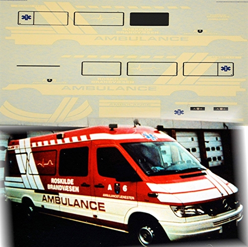 DMC Decals FB004  Roskilde Brandvæsen Ambulance, stor, 1/87